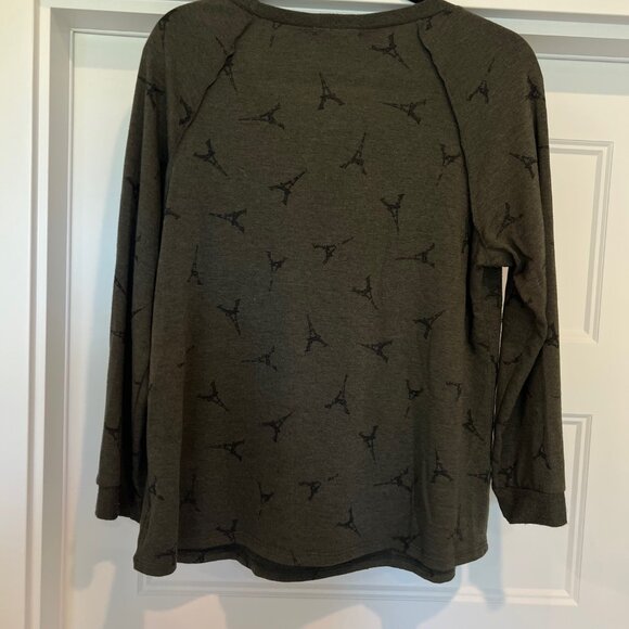 Pleione Women’s XL Army Green Eiffel Tower Print Long Sleeve Crewneck Pullover S - Picture 7 of 9
